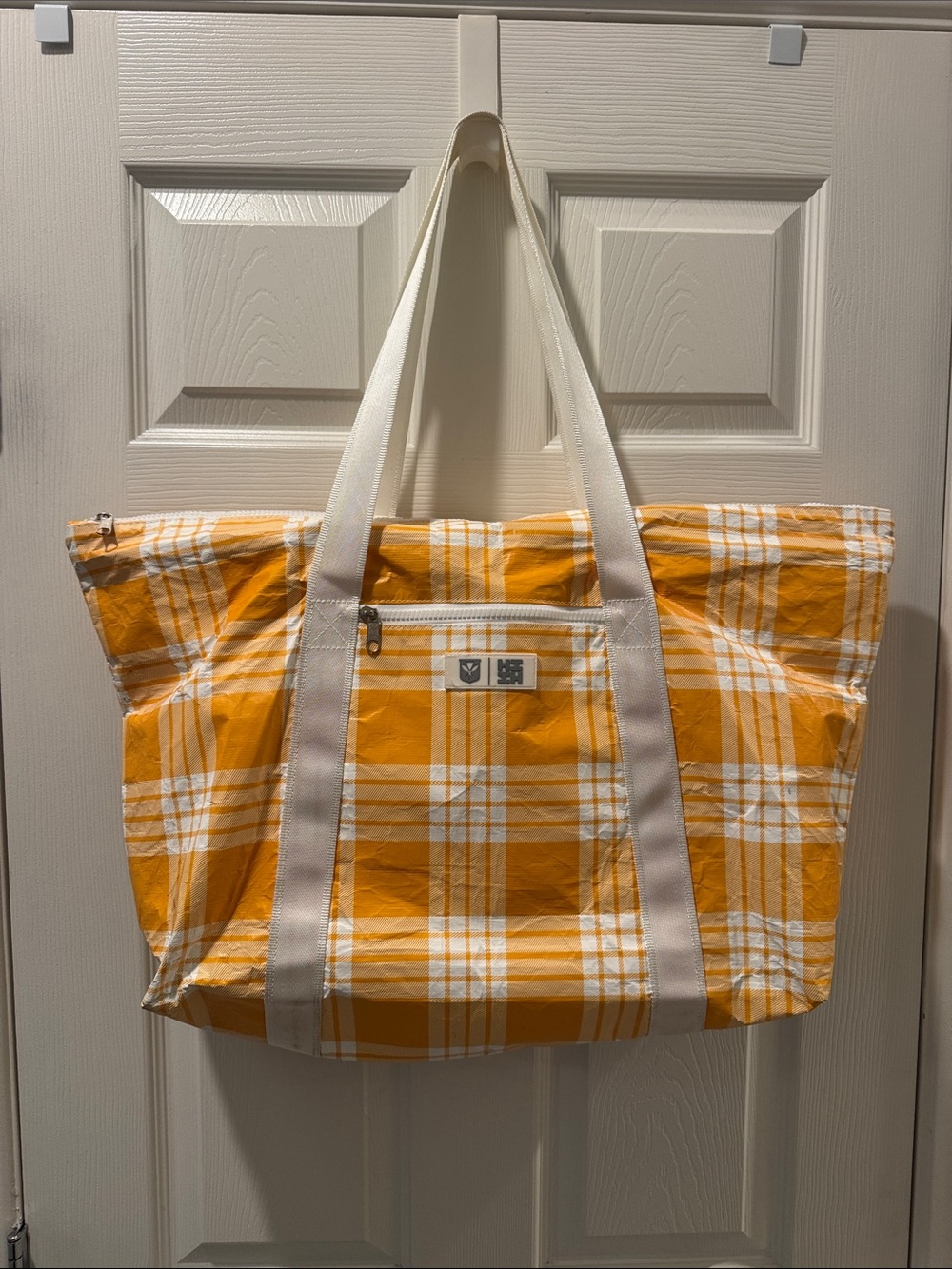 Hawaii's Finest Yellow Plaid Tote with Cream Straps